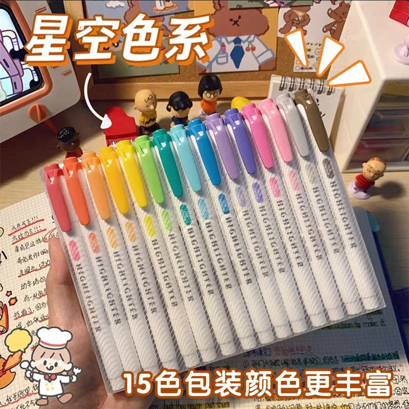 5/15/25 Colors Double Headed Highlighter Pen Set Fluorescent