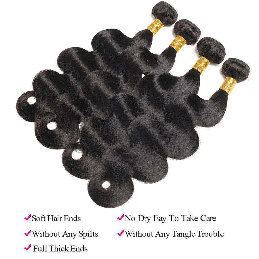 12A Body Wave Bundles With Closure 4x4 Brazilian