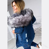 New 2024 Fashion Hooded Big Fur Collar Denim