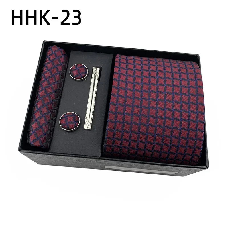 100Silk Feel Set Classic Ties for Men Kerchief