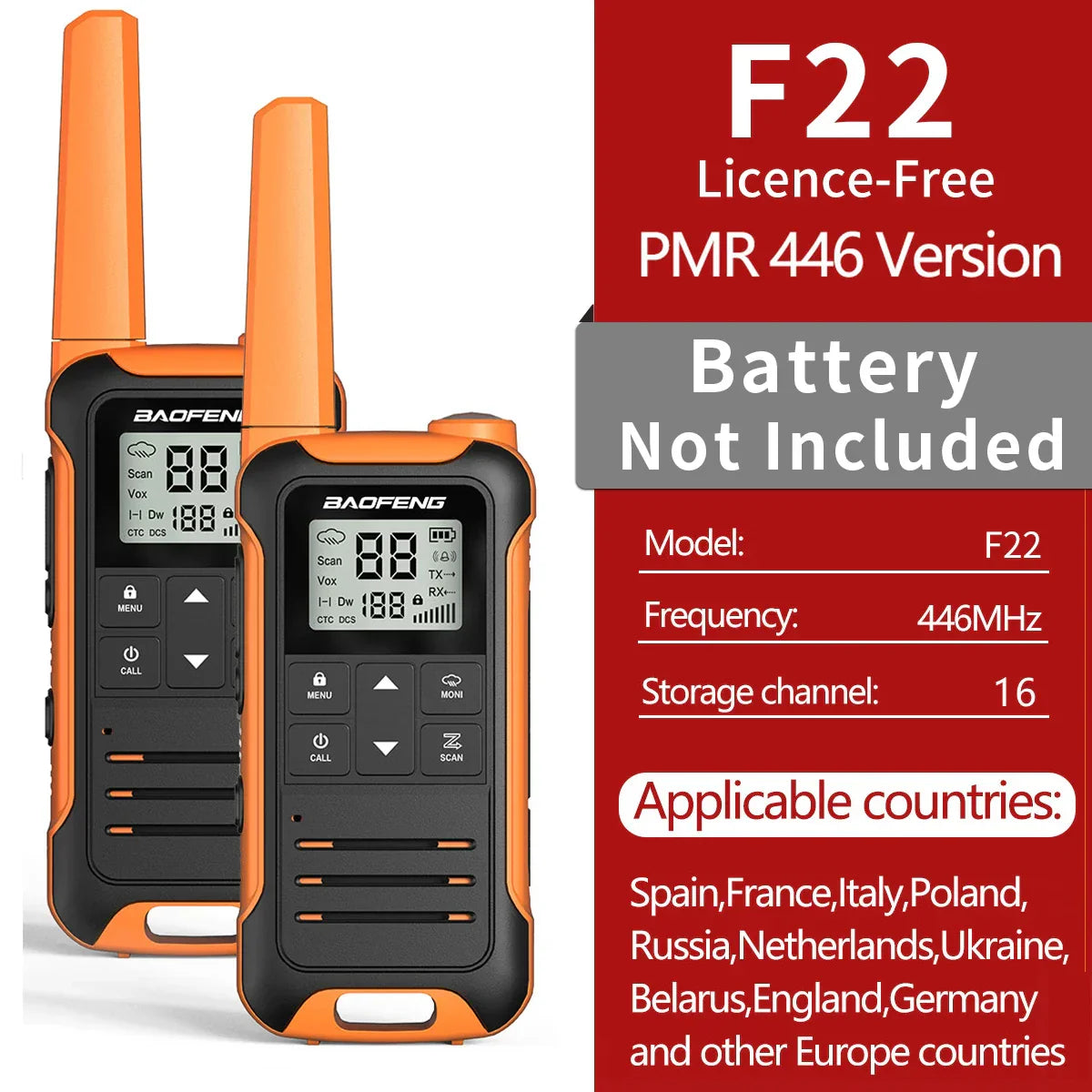2pcs Baofeng F22 PMR446 FRS Mini Communication Radio