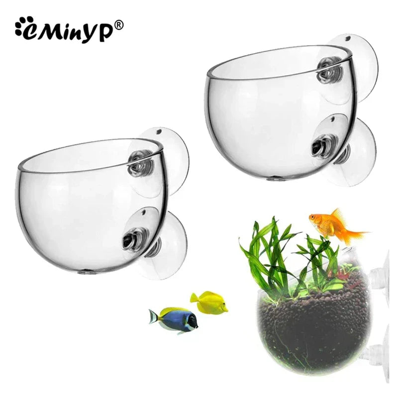 Aquarium Plant Pot Glass Cylinder Cup With Suckers