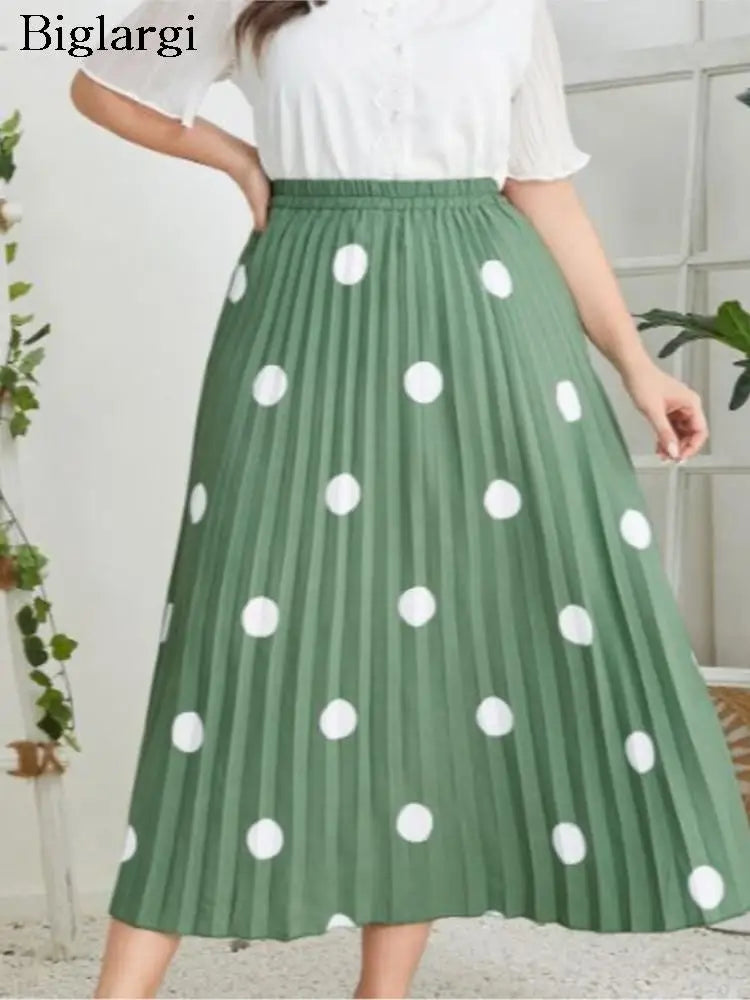 Plus Size Spring Midi Polka Dot Print Skirt