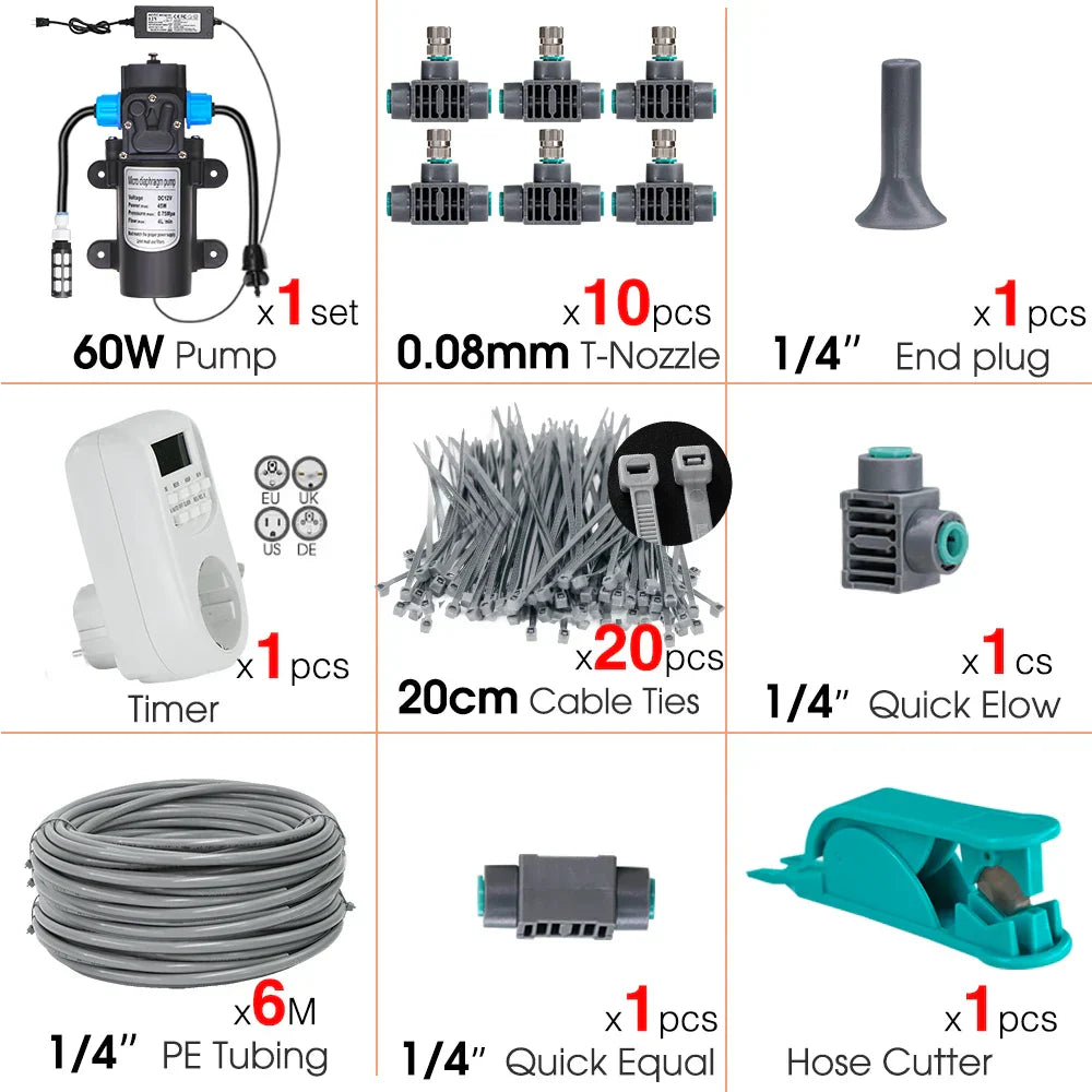 60W Self-Priming Pressurize Pump Mist Nozzle Watering System
