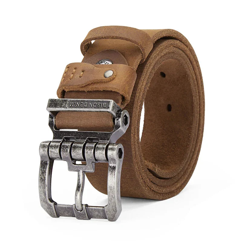 BISONDENIM Luxury Designer Belts for Men Vintage Spilt
