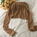 Women Frenum Cardigan Blouses and Tops Bow Lace