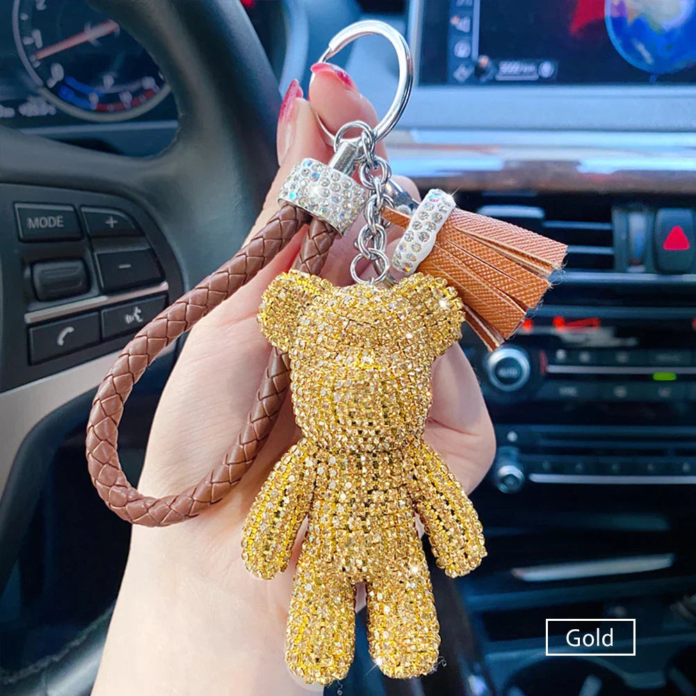 Cartoon Diamond Crystal Bow Bear Car Pendant Mirror