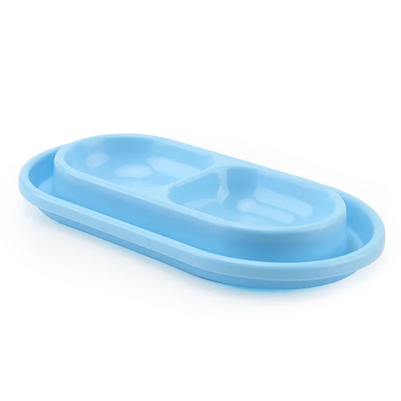 Pet Double Bowl Plastic Kitten Dog Food Drinking