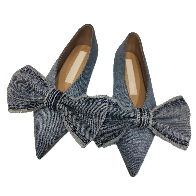 2023 New Designer Blue jeans bow flat shoes