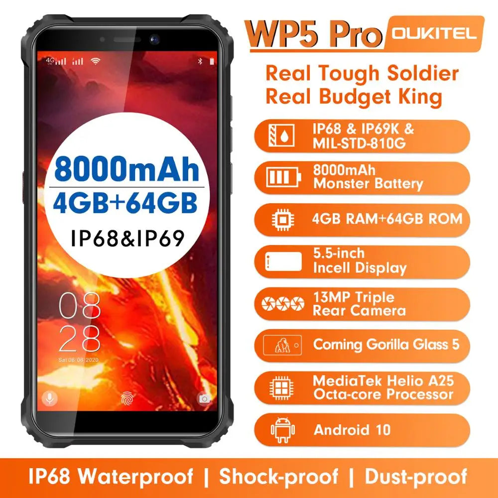OUKITEL WP5 Pro IP68 Rugged Smartphone 4GB 64GB