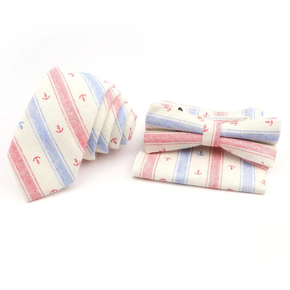 Men Linen Plant Ainmal Ties Set Pocket Handkerchief