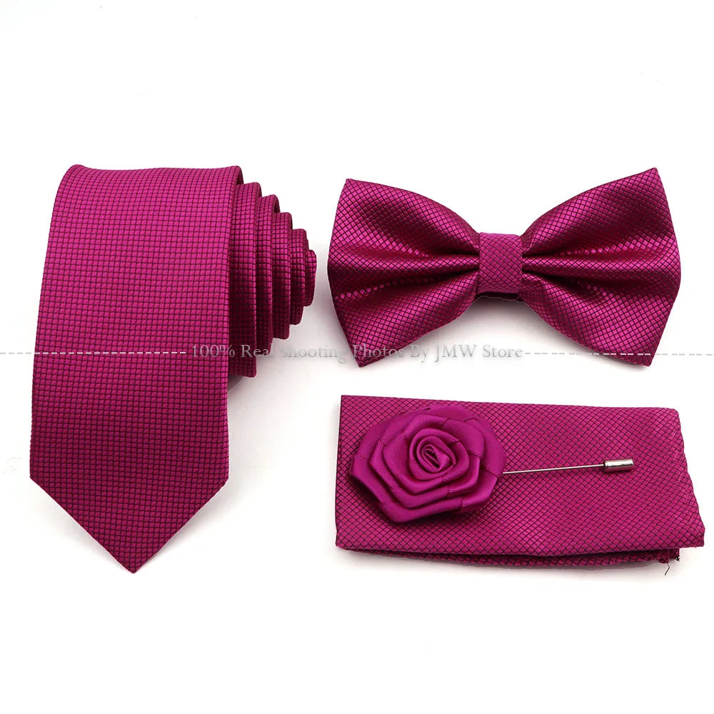 5 Pcs Slim Plaid Tie Set Polyester Pink