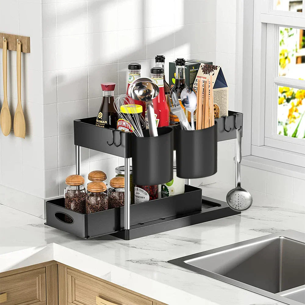 2 Tier Under Sink Organizer For Bathroom Kitchen