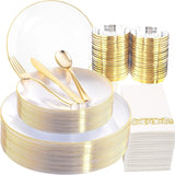 350PCS Gold Disposable Dinnerware Set for 50 Guests,