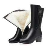 2023 Winter Leather Women Winter Boots Thick Wool