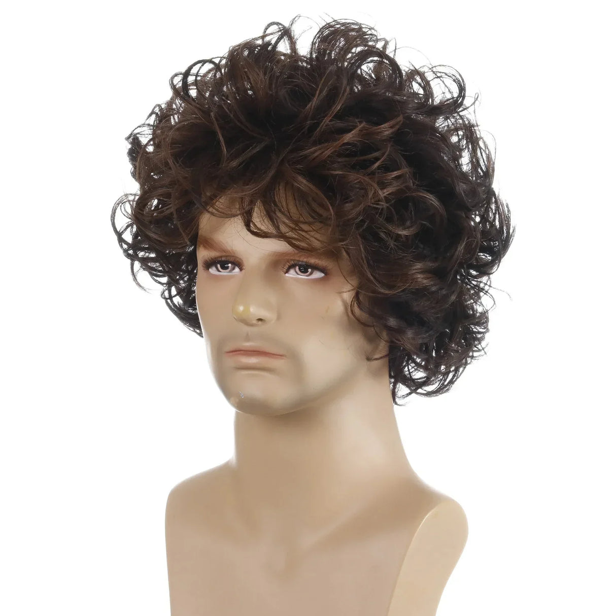 Brown Curly Wig for Men Short Synthetic Hair