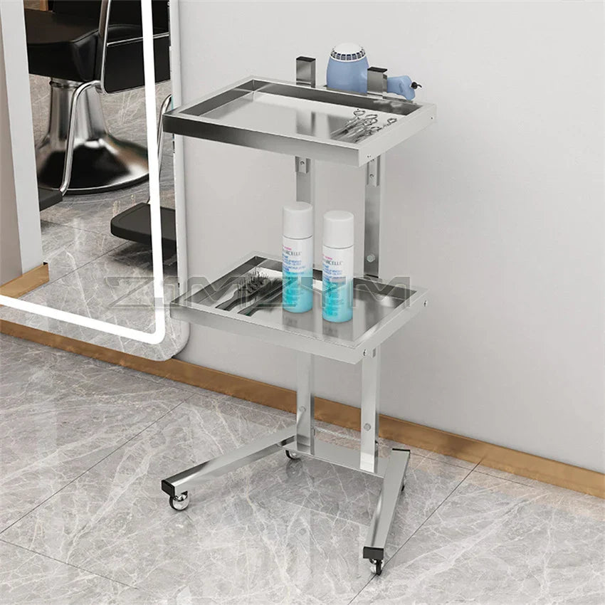 Hairdressing stainless steel cart Japanese two-layer folding beauty