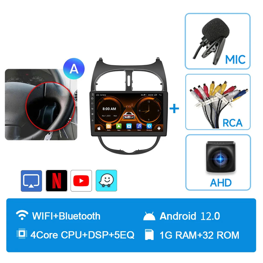 JIUYIN Car Radio For Peugeot 206 206CC 206SW