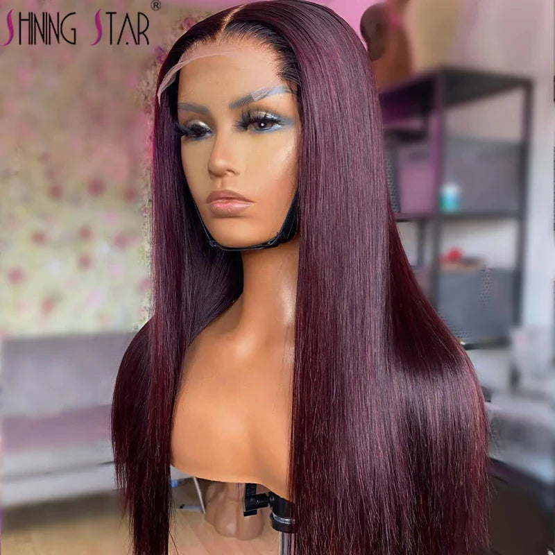 Peruvian Burgundy 13×6 Lace Front Wig 99J Red Colored Straight 13x4 Lace Frontal Wig Human Hair Pre-Plucked Transparent Lace Wig