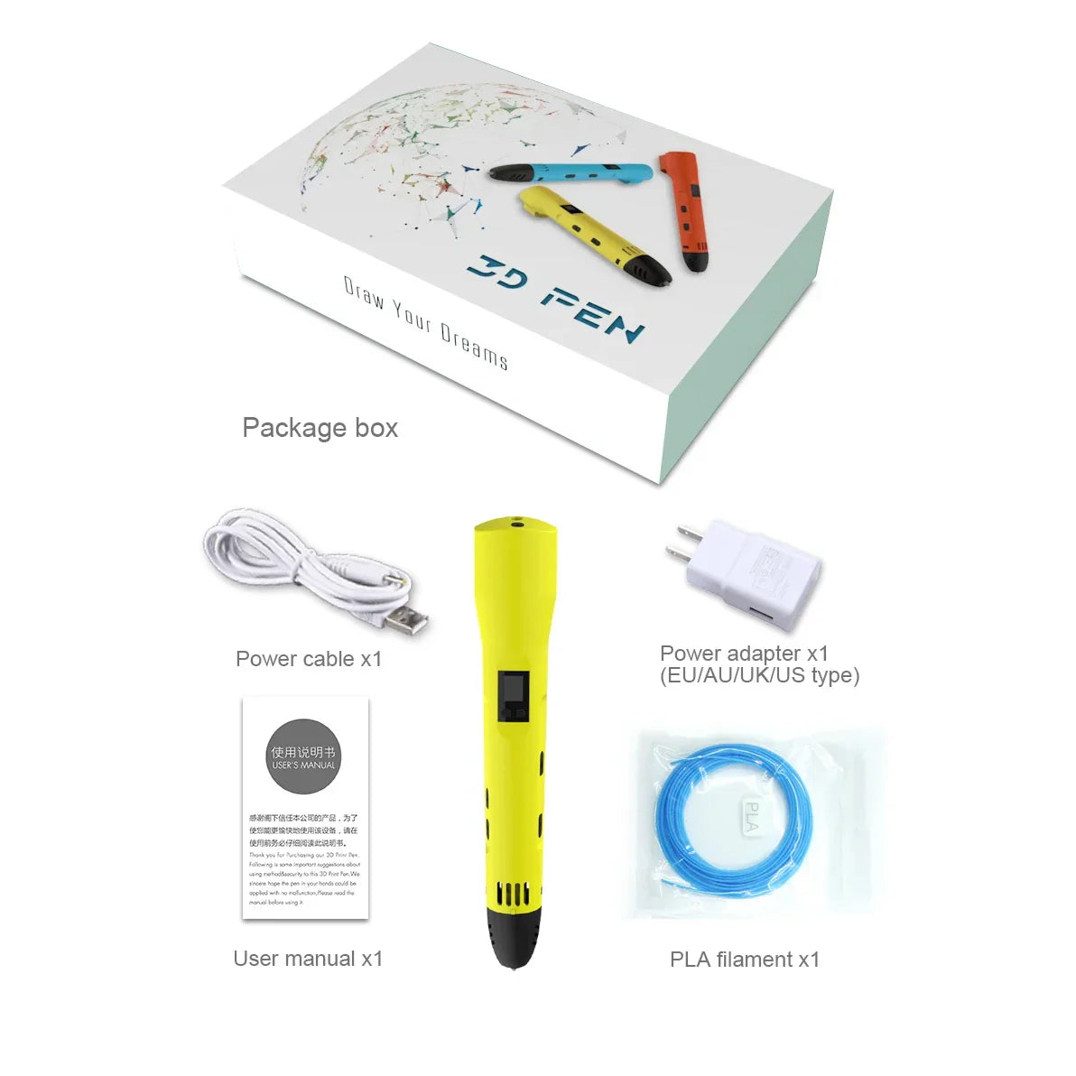 QCREATE Adjustable Temperature 3D Pen with LCD Display