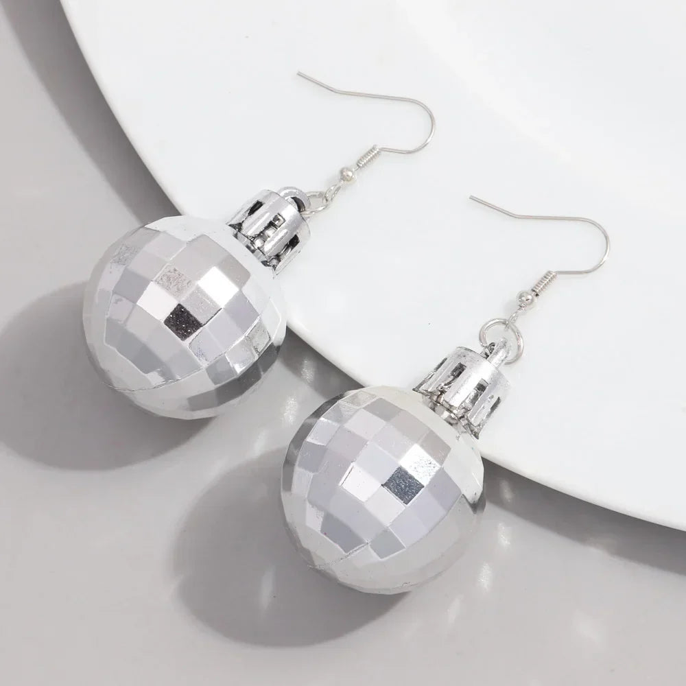 FishSheep Christmas Acrylic Mirror Disco Ball Drop Earring