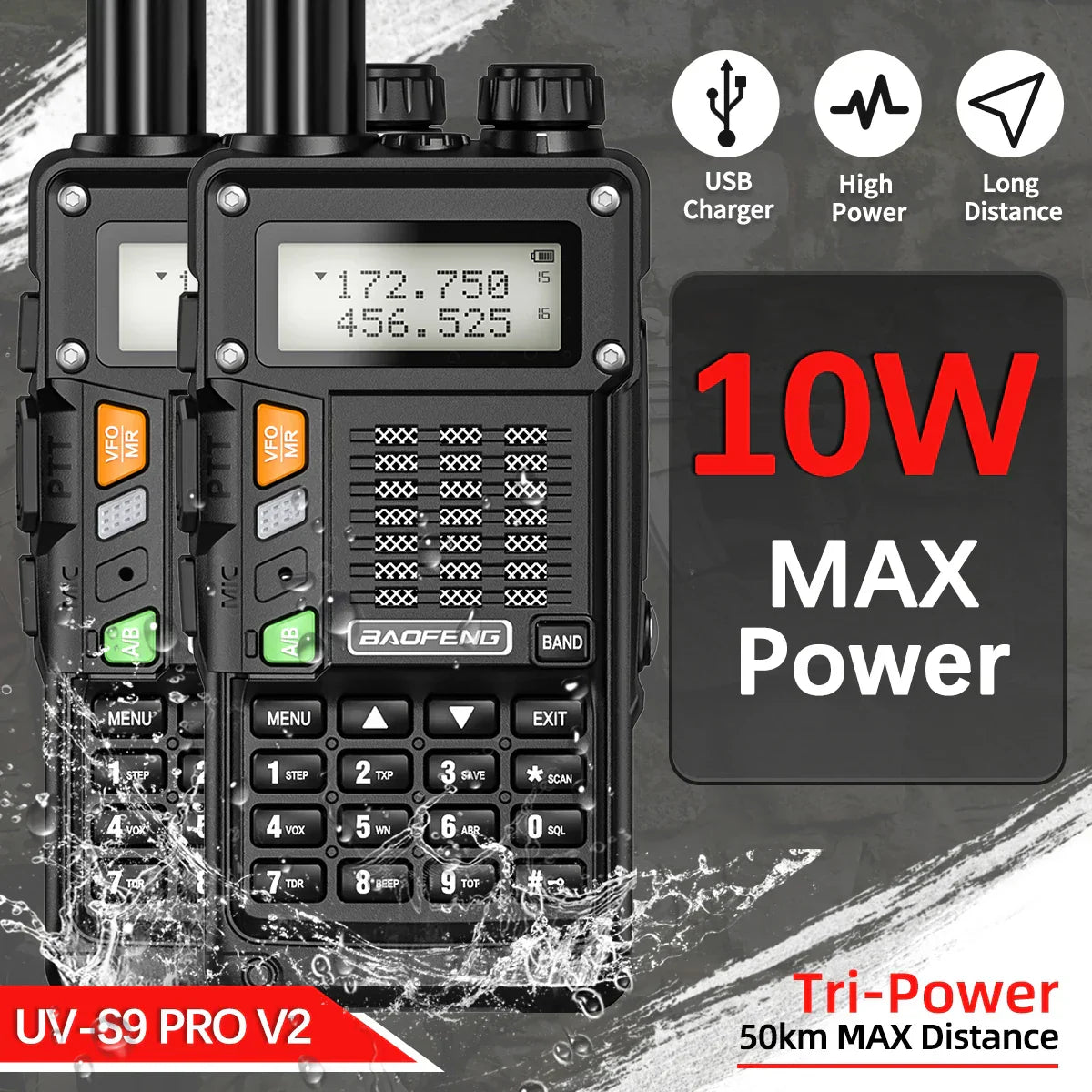 2PCS BaoFeng UV-S9 Pro V2 Walkie Talkie 10KM