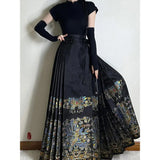 Chinese Style Traditional Pleated Skirt For Women Black