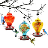 Hummingbird Feeder for Outdoors Hanging Hand Blown Glass
