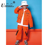 Kids Jazz Costumes Orange Long Sleeve Jacket Pants