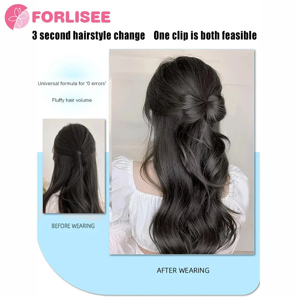 FORLISEE Bowknot Halftie High Ponytail Wig Clip Hair