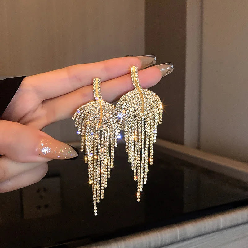 Fashion Statement Earring Long Full Rhinestone Big Earrings