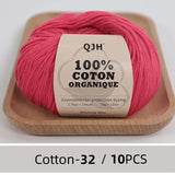 QJH 10PCS 100% Organic Cotton Yarn Pure/Mixed Color