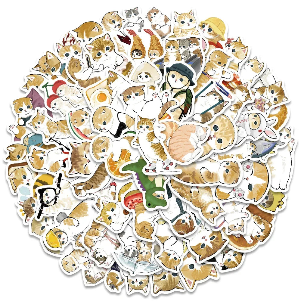 103064PCS Kawaii Winter Yellow Cat Sticky Graffiti Sticker
