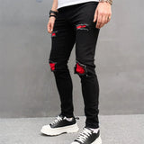 New Men Streetwear Ripped Slim Patch Stylish Jeans