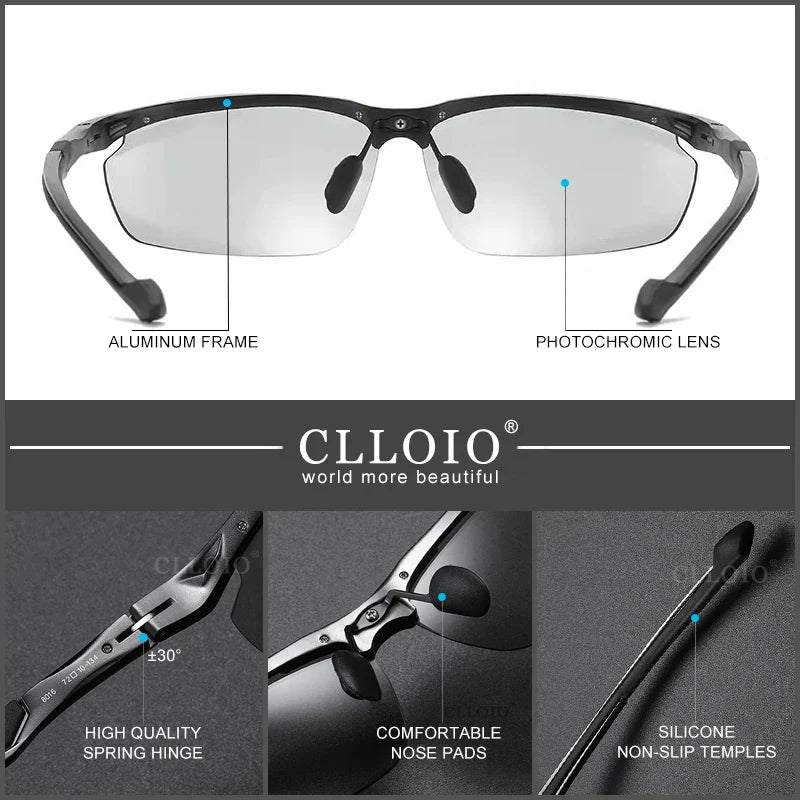 CLLOIO Top Quality Aluminum Polarized Photochromic Sunglasses Men