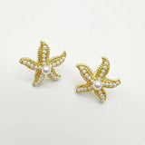 Classic Vintage Pearl Star Metal Starfish Earrings For