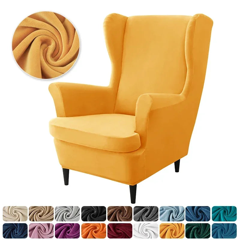 Velvet Stretch Wingback Chair Covers Wing Armchair Cover