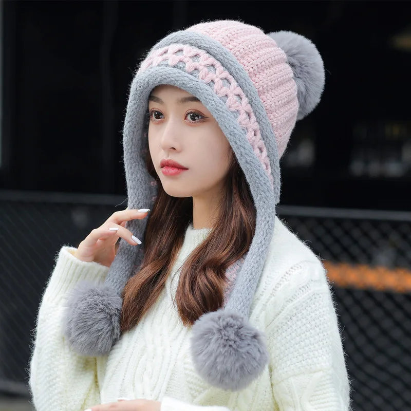 New Knitted Hat Thick Warm Earflap Hats Scarf
