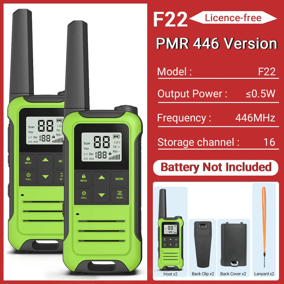 2pcs Baofeng F22 PMR446 FRS Mini Communication Radio