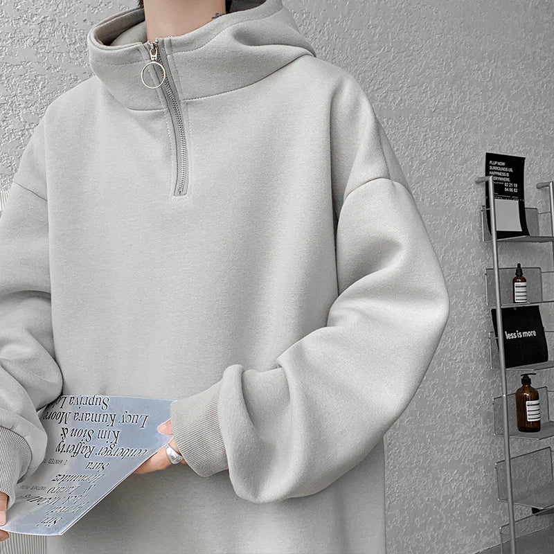 Turtleneck Hoodie Zipper Pullovers Streetwear Hip Hop Hooded