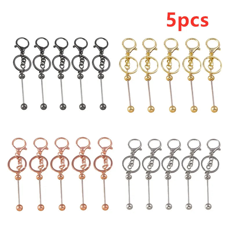 15Pcs Metal Beaded Keyring Beadable Bar Keychain Lobster