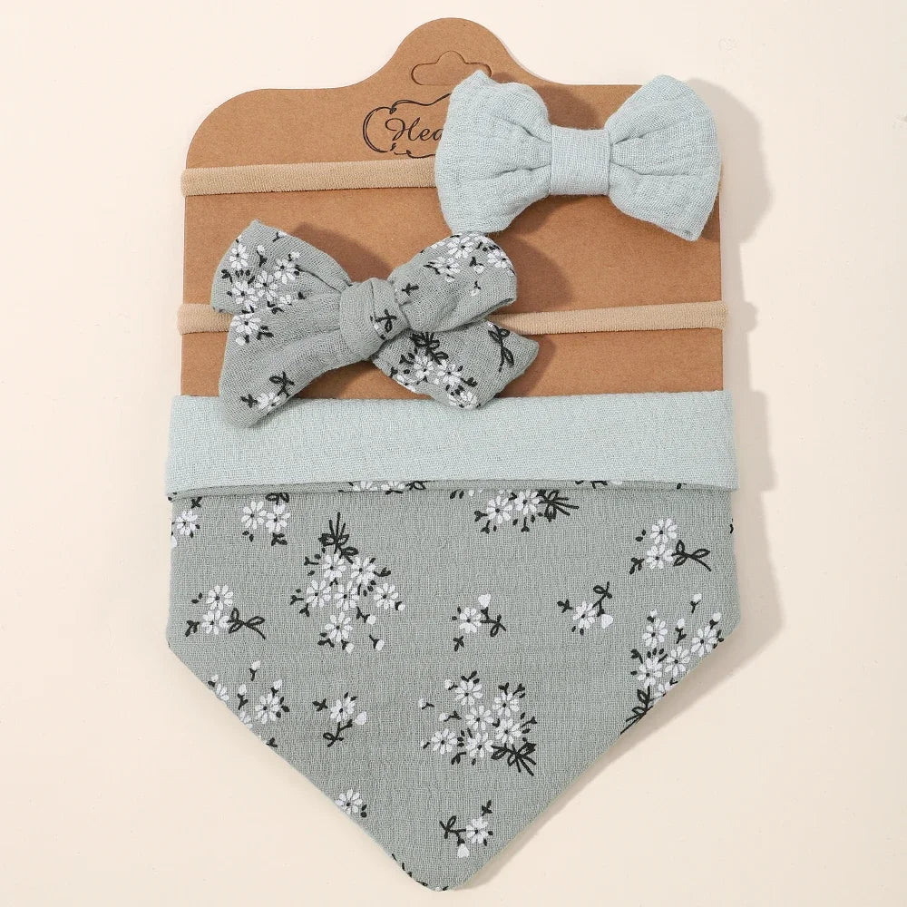 1/3Pcs Baby Headband Saliva Towel Set Floral Print