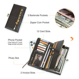 Contact'S Metal Frame Long Wallet Women Card Holder Oil Leather Purse Hasp and Zipper Woman Hold 6.7" Phone Coin Pocket