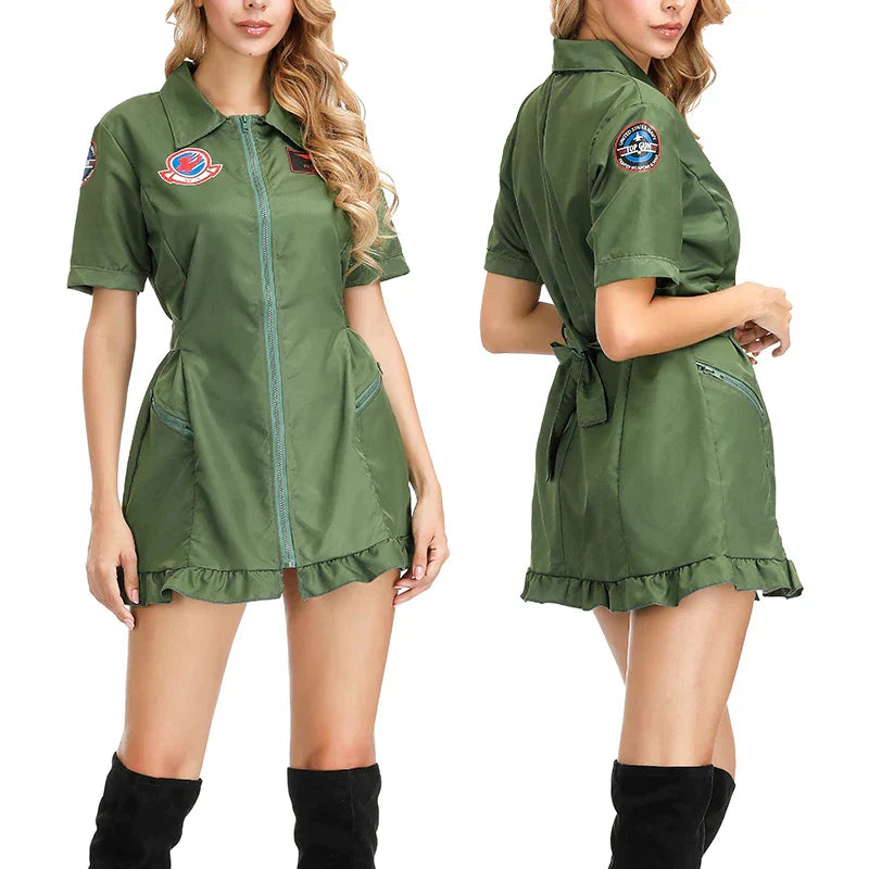 Pilot Uniform Army Green TOP GUN Costume for