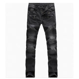 European And American Fold Zipper Motorcycle Snowflake Jeans