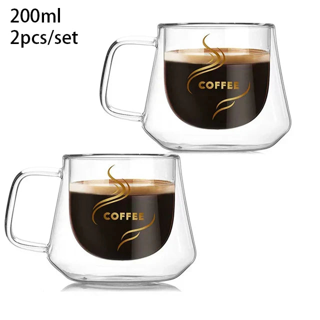 YWDL 200ml Double Wall Glass Coffee Mug Heat-resistant