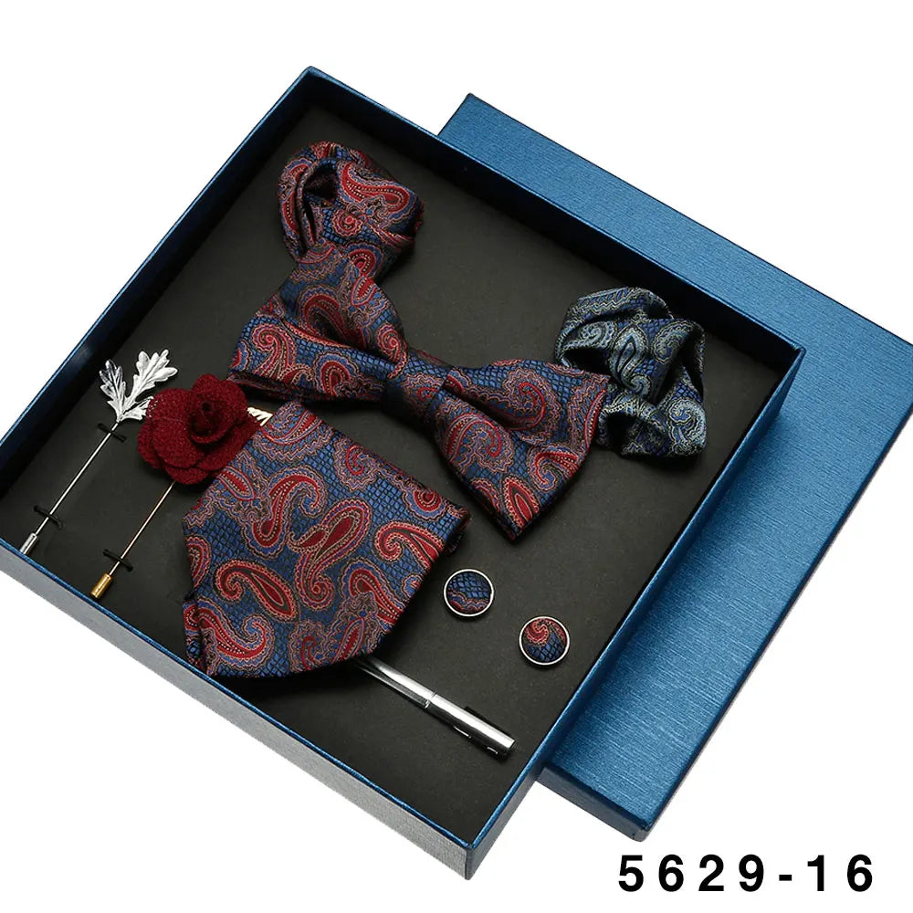 Black Mens Neck Tie Gift Set Bowtie Pocket