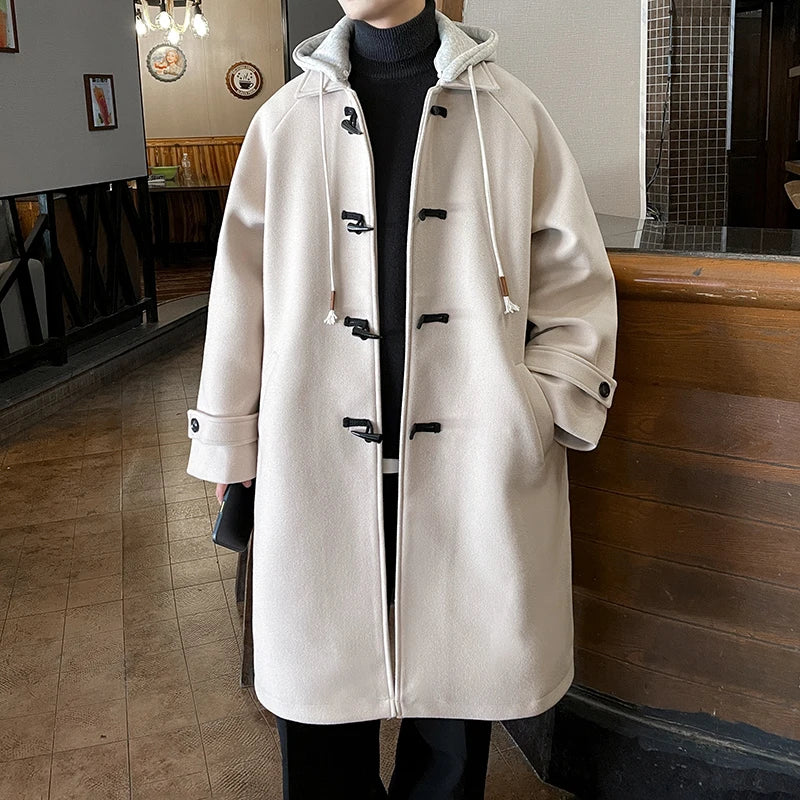 Zongke Hooded Men's Winter Long Coat Wool Coats