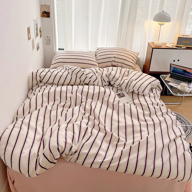 3PCS Bedding Set Nordic Colorful Striped Printing Duvet