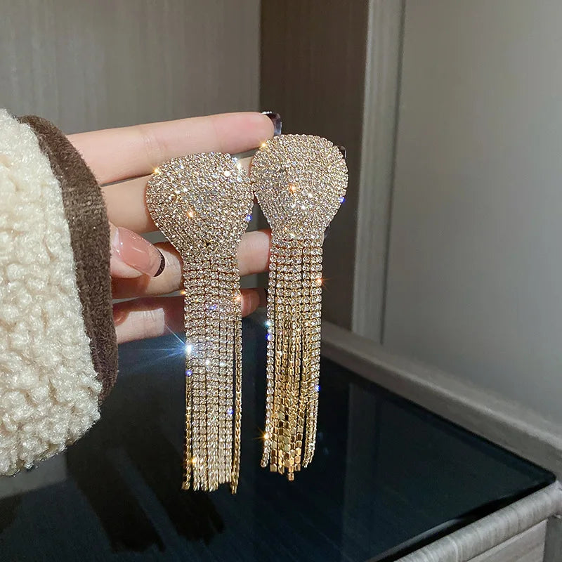 Fashion Statement Earring Long Full Rhinestone Big Earrings